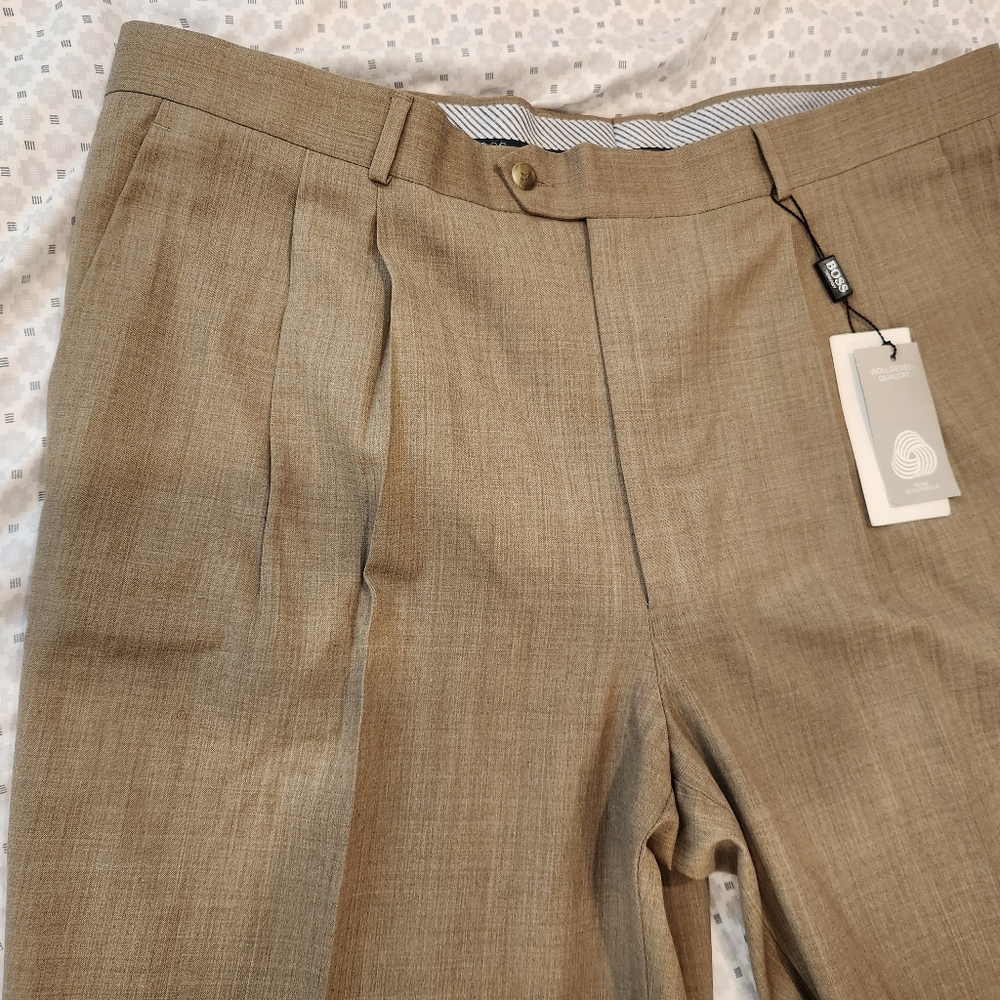 Boss Tan Dress Pants 44W 100% Wool Super 120's